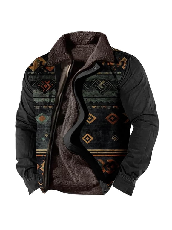 Men's Western Aztec Fleece Jackets Fashion Casual Retro Ethnic Jacket Fall Winter Warm Country Cowboy Coats, Limited Time Offer