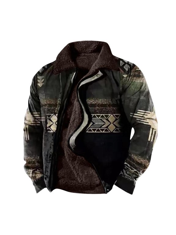 Men's Western Aztec Fleece Jackets Fashion Casual Retro Ethnic Jacket Fall Winter Warm Country Cowboy Coats, Limited Time Offer