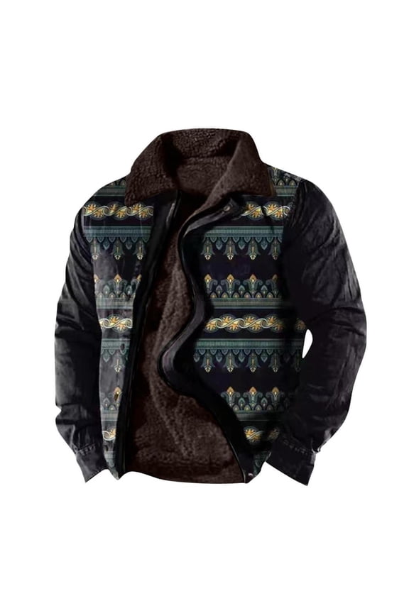 Men's Western Aztec Fleece Jackets Fashion Casual Retro Ethnic Jacket Fall Winter Warm Country Cowboy Coats, Limited Time Offer