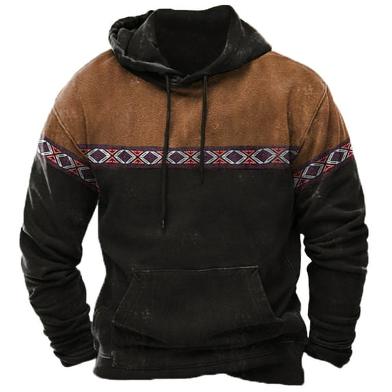 Men's Western Aztec Hoodies Sweatshirts Plus Size Loose Ethnic Graphic Print Drawstring Hooded Pullover with Pocket