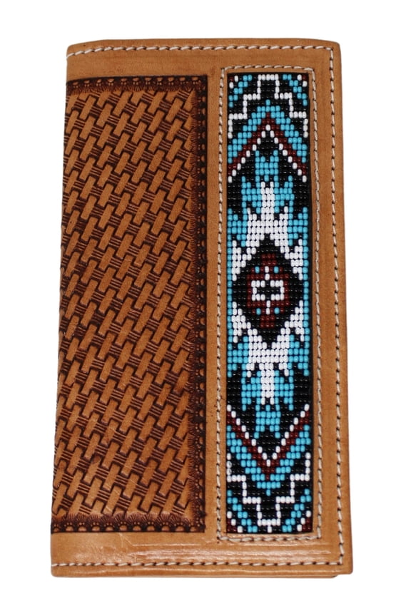 Men's Western Basket Weave Tooled Leather Beaded Rodeo Wallet 18RSW96R