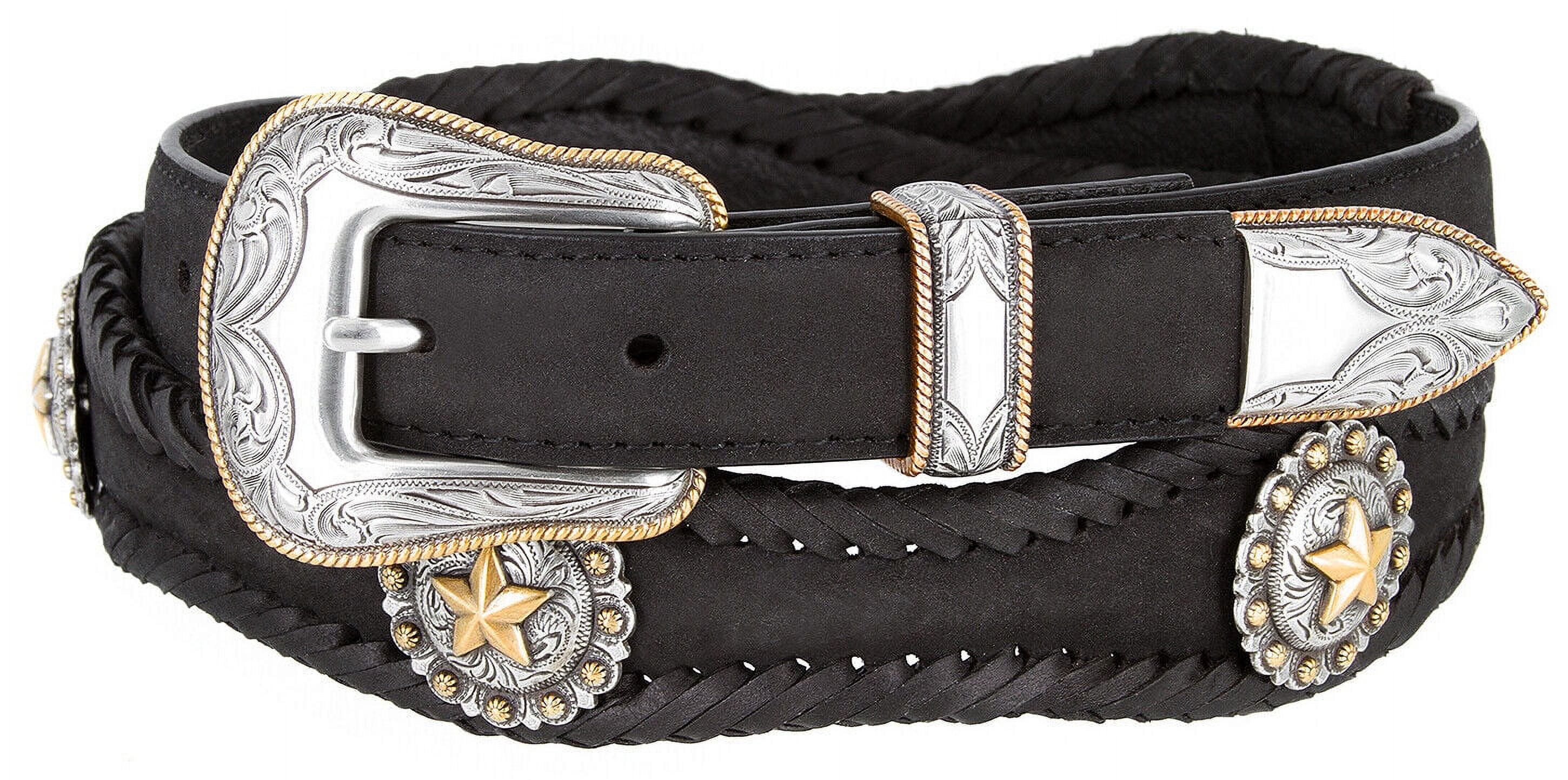 Men's Western Belt Antique Gold Star Concho Genuine Leather Cowboy Belt