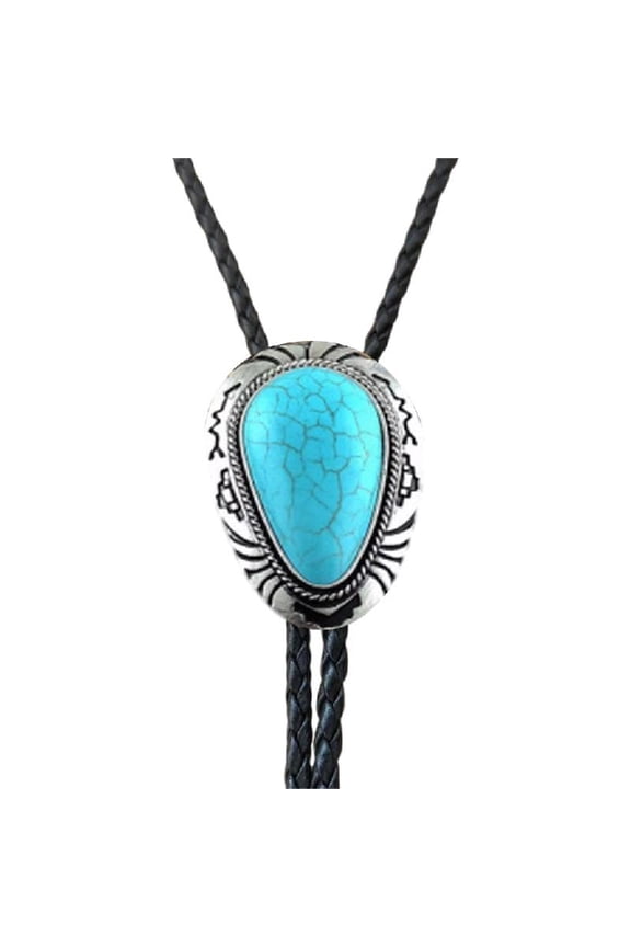 Men's Western Bolo Tie with Turquoises Stone Accent Adjustable Necktie