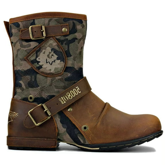 Men's Western Boots With Cowboy Boot Zipper Short Boots Traditional Round Toe Work Boots Men's Motorcycle