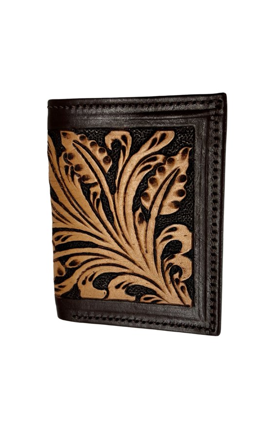 Men's Western Brown Floral Tooled Handcrafted Leather Bi-Fold Wallet 18RSW52B