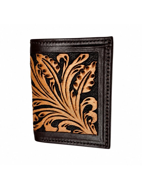 Men's Western Brown Floral Tooled Handcrafted Leather Bi-Fold Wallet 18RSW52B