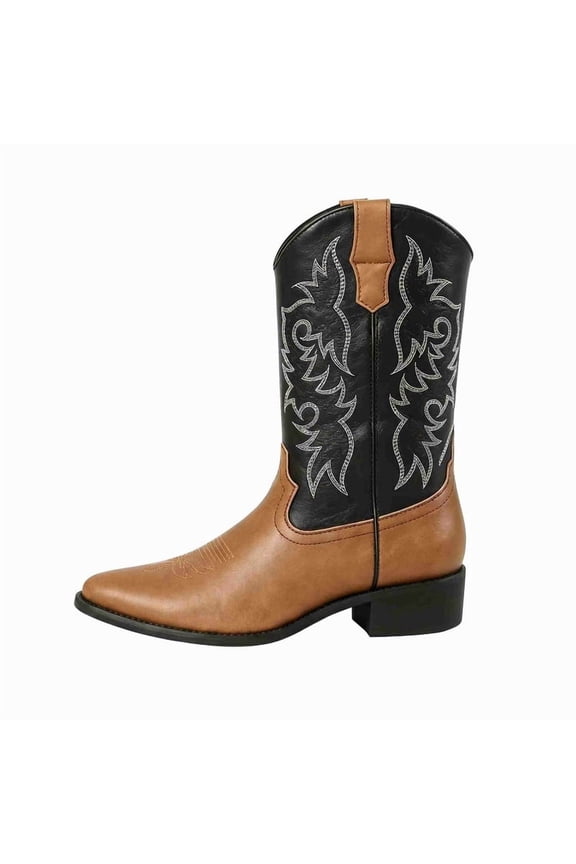 Men’s Western Cowboy Boots, Embroidered Pointed Toe Boots, Block Heel Slip-On Boots Mid-Calf Knight Boots