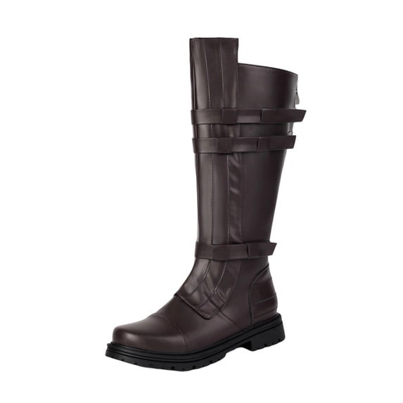 Men's Western Cowboy Boots Round Toe PU Leather Low Heel Mid-Calf Winter Boots