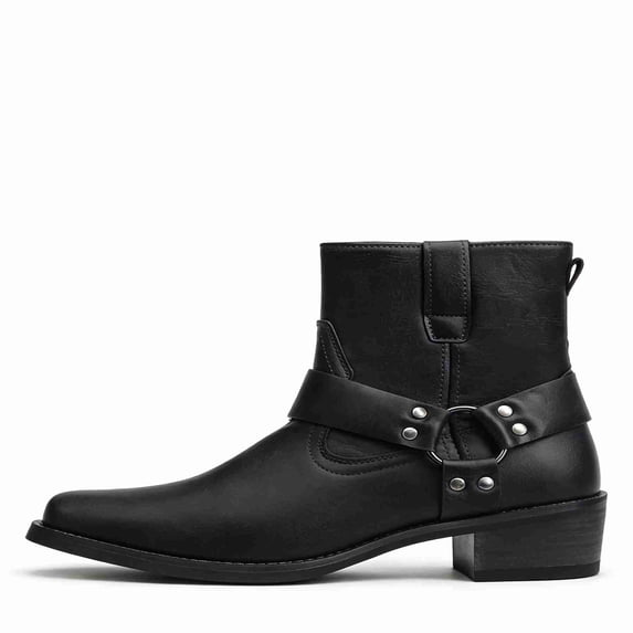 Men's Western Cowboy Boots with Belt Buckle - Square Toe Ankle Boots for Casual & Outdoor Wear (Available in Black & Brown)