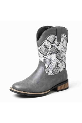 Men's Western Cowboy Boots with Snake Print - Mid-Calf Rodeo Boots with Square Toe Low Heel Boots Non-Slip Casual