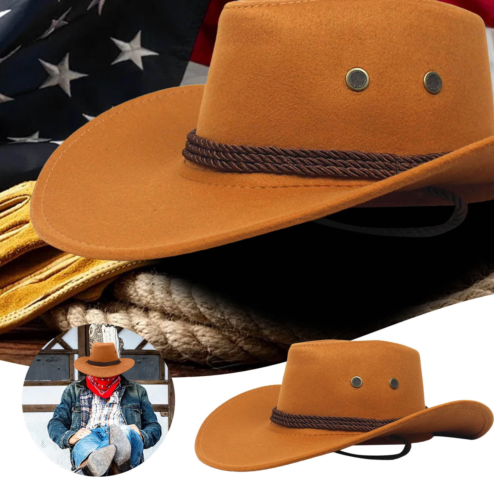 Men's Western Cowboy Hat Fashion Accessory Pressable Wide Brim Curl Hat