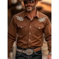 thumbnail image 1 of Men's Western Cowboy Shirt Embroidered Button Down Long Sleeve Shirts Brown L, 1 of 5
