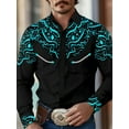 thumbnail image 1 of Men's Western Cowboy Shirt Embroidered Exquisite Long Sleeve Regular Fit Snap Button Down Shirts Green 3XL, 1 of 6