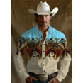 thumbnail image 1 of Men's Western Cowboy Shirt Embroidered Long Sleeve Shirt Slim Fit Cotton Casual Work Button Down Shirt Multicolor L, 1 of 5