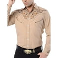 thumbnail image 1 of Men's Western Cowboy Shirt Long Sleeve Embroidered Shirt Slim Fit Cotton Casual Button Down Shirt Khaki A XXL, 1 of 5