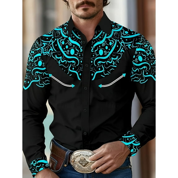 Men's Western Cowboy Shirt Vintage Long Sleeve Regular Fit Snap Button Down Shirts Green L