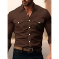 thumbnail image 1 of Men's Western Cowboy Shirt Vintage Long Sleeve Shirt Work Slim Fit Cotton Casual Button Down Shirt Wine 3XL, 1 of 6