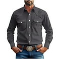 thumbnail image 1 of Men's Western Cowboy Shirts Button Down Solid Color Long Sleeve Jacket Lightweight Work Shirt with Pockets, 1 of 6