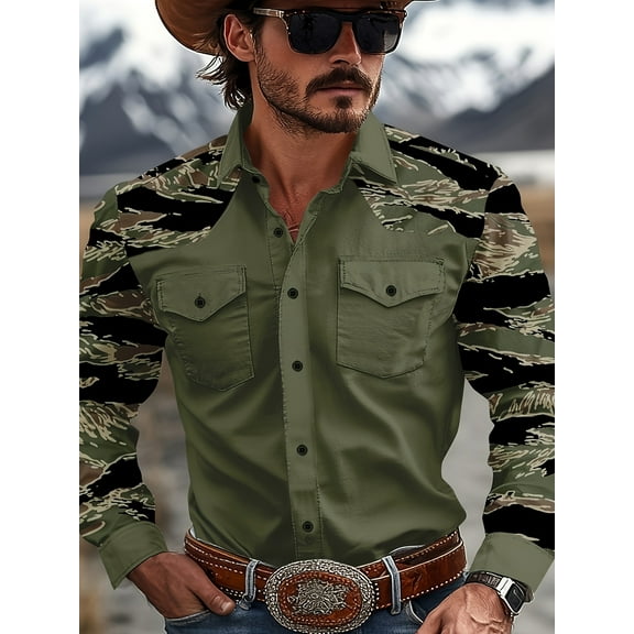 Mens Cowboy Long Sleeve Western Work Shirt Slim Fit Casual Long Sleeve Shirts Mens Wedding Party Shirt Green L