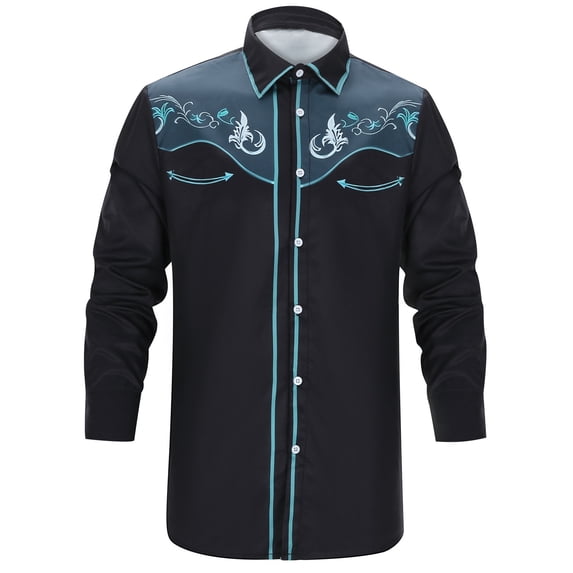 Men's Western Cowboy Shirts Long Sleeve Embroidered Casual Button Down Slim Fit with Pockets for Stylish Outfits