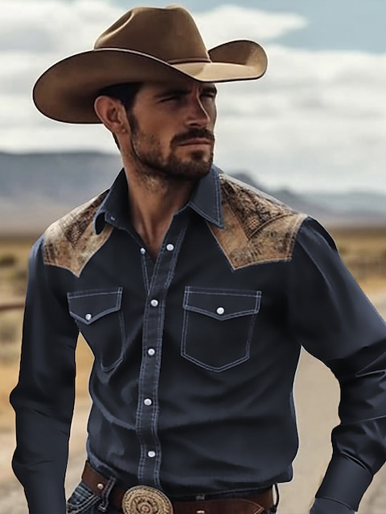 Men's Western Cowboy Shirts Long Sleeve Embroidered Shirts Slim Fit ...