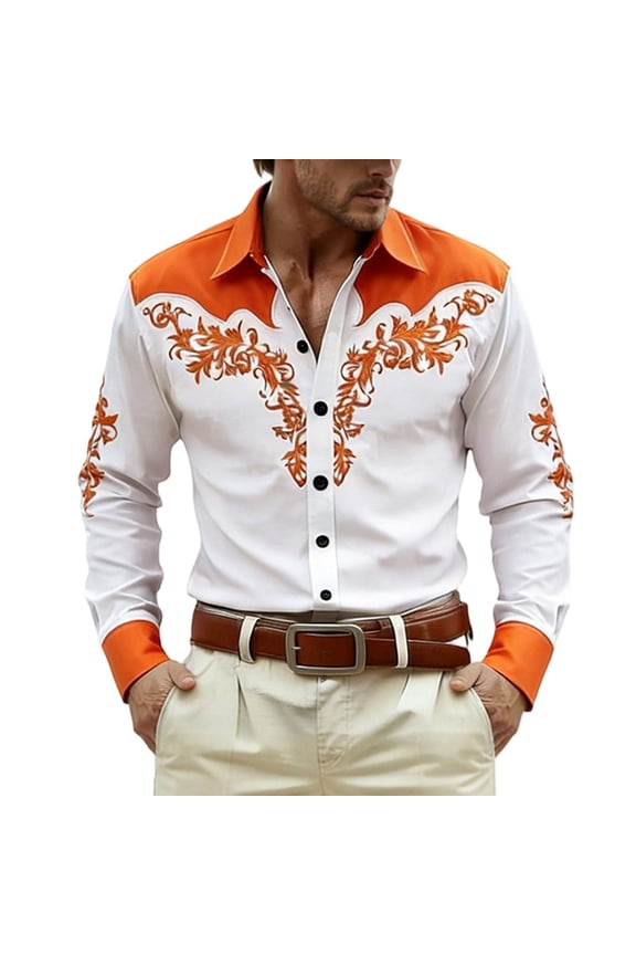 Men's Western Cowboy Shirts Retro Embroidered Stylish Shirt Long Sleeve Casual Button Down Vintage Stylish Shirts