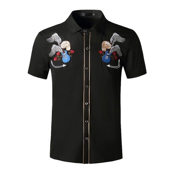 Men's Western Cowboy Shirts Short Sleeve Slim Fit Lightweight Breathable Casual Button Down Shirts Embellished Shirts
