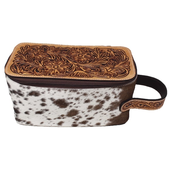 Men's Western Cowhide Hand-Tooled Genuine Leather Travel Toiletry Dopp Kit Bag 18FKT08