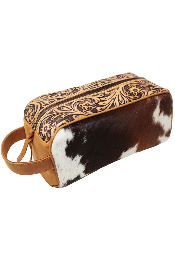 Men's Western Cowhide Tooled Leather Travel Toiletry Dopp Kit Bag 18RTT09