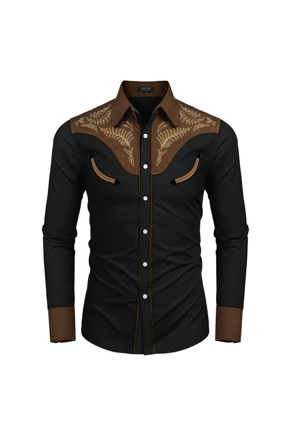 Men's Western Denim Shirt Casual Long Sleeve Button Cotton Shirt