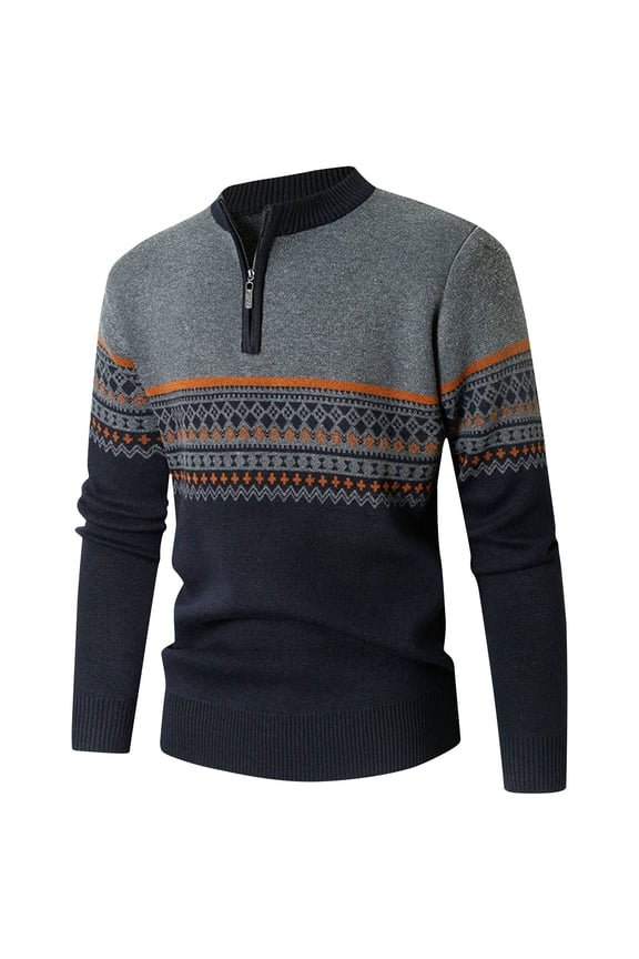 Men's Western Ethnic Graphic Pullover Sweaters 1/4 Zipper Crewneck Knitted Long Sleeve Fall Winter Jumper Tops