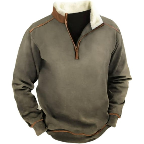 Men's Western Fleece Jackets Sweatshirts Vintage Quarter Zip Pullover Western Casual Long Sleeve Country Sweatshirt