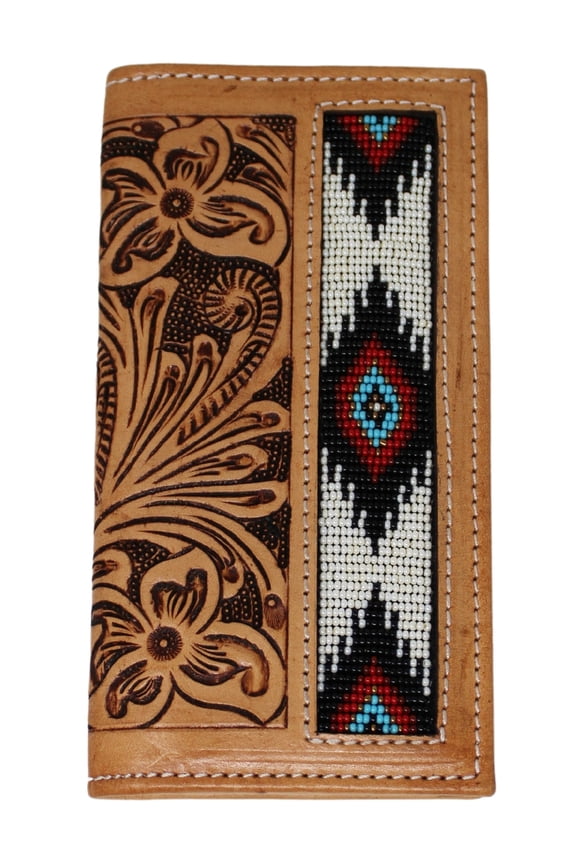Men's Western Floral Tooled Leather Aztec Beaded Rodeo Wallet 18RSW80R