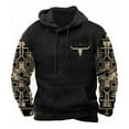 thumbnail image 1 of Men's Western Hoodie with 3D Printed Vintage Graphic, Long Sleeve Drawstring Sweatshirt with Pockets - Denim Hooded Shirt,L,black, 1 of 3