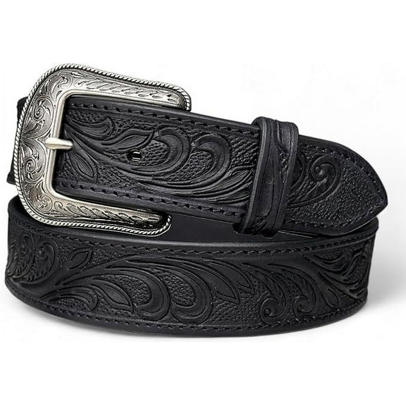 Men's Western Leather Belt Handmade Cowboy Belt Floral Tooled Embossed with Removable Buckle 1.5” Wide