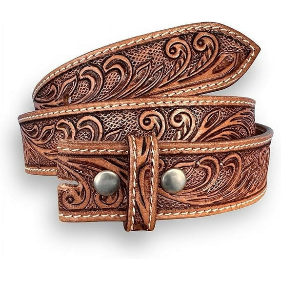 Men's Western Leather Cowboy Belt Floral Tooled Embossed Handmade Belt with Removable Buckle 1.5” Wide
