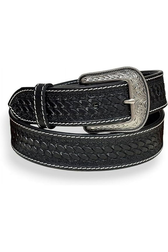 Men's Western Leather Cowboy Belt Tooled Embossed Handmade Belt with Removable Buckle 1.5” Wide
