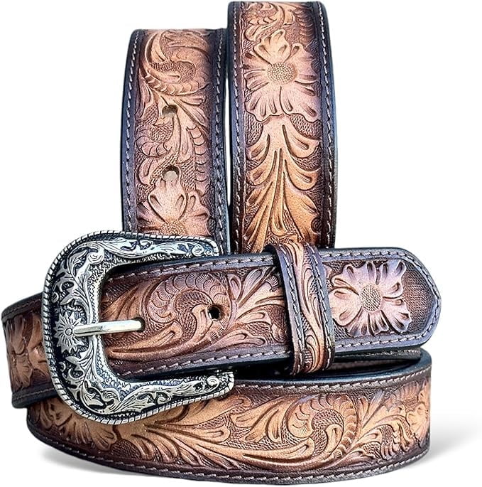 Hand-Tooled Full Grain Leather Western Jean Belt 1.5\