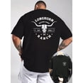 thumbnail image 1 of Men's Western Longhorn Ranch Cow Skull Double Sided Graphic Casual Short Sleeve Tee, 1 of 9