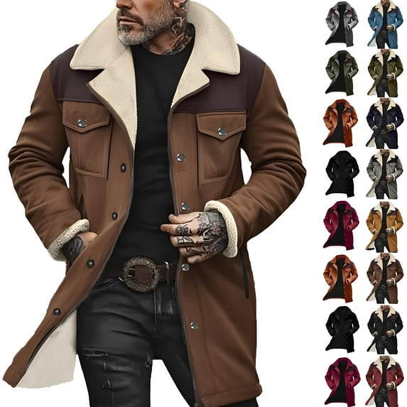 Men's Western Patchwork Zipper Jacket, Faux Suede Long Sleeve Turn-Down Collar Coat with Pockets, Casual Vintage Blouse Outwear for Fall Winter