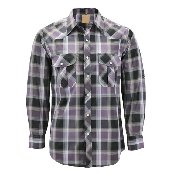 Men’s Western Pearl Snap Button Down Casual Long Sleeve Plaid Cowboy Shirt (#1 Purple/Black, S)