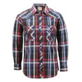 thumbnail image 1 of Men’s Western Pearl Snap Button Down Casual Long Sleeve Plaid Cowboy Shirt (#6 Red/Black, L), 1 of 3