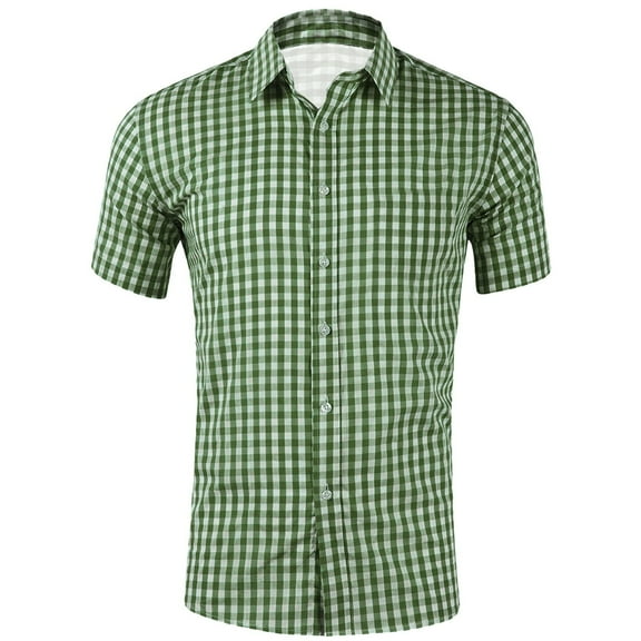 Mens Plaid Short Sleeve Button Down Shirts Cotton Regular Fit Casual Gingham Shirts