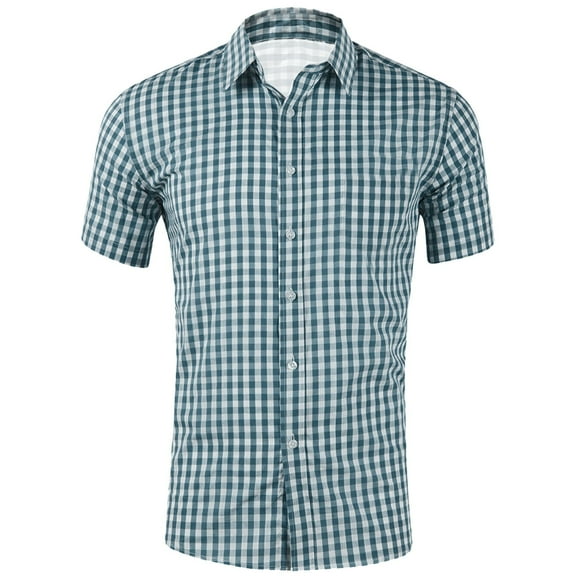 Mens Plaid Short Sleeve Button Down Shirts Cotton Regular Fit Casual Gingham Shirts