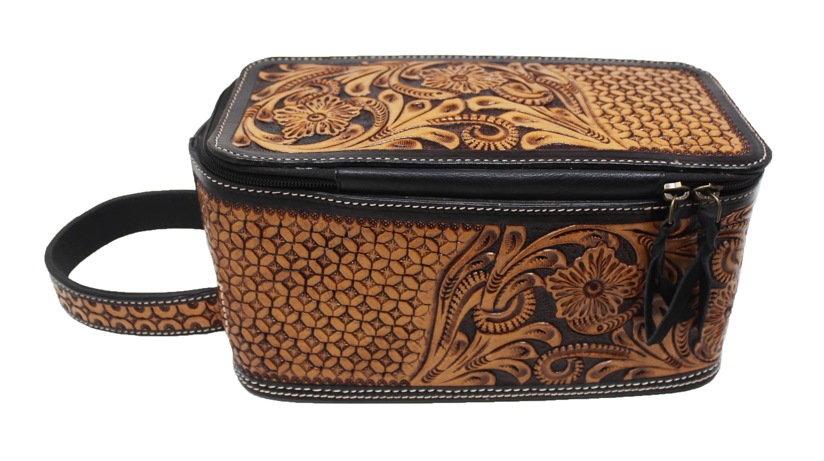 Men's Western Rodeo Fashion Hand-Tooled Genuine Leather Travel Toiletry Dopp Kit Bag 18FKT16