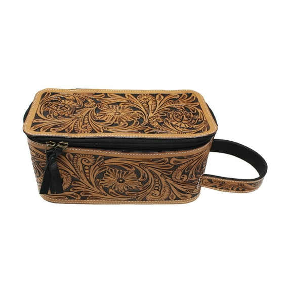 Men's Western Rodeo Fashion Hand-Tooled Genuine Leather Travel Toiletry Dopp Kit Bag 18FKT17