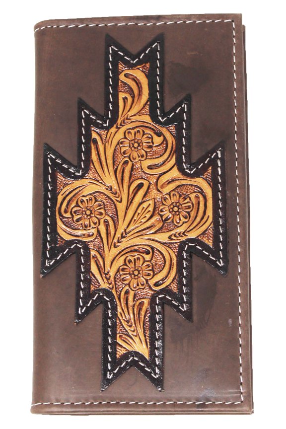 Men's Western Rodeo Wallet Aztec Floral Tooled Leather Checkbook Cover 18FKW12R