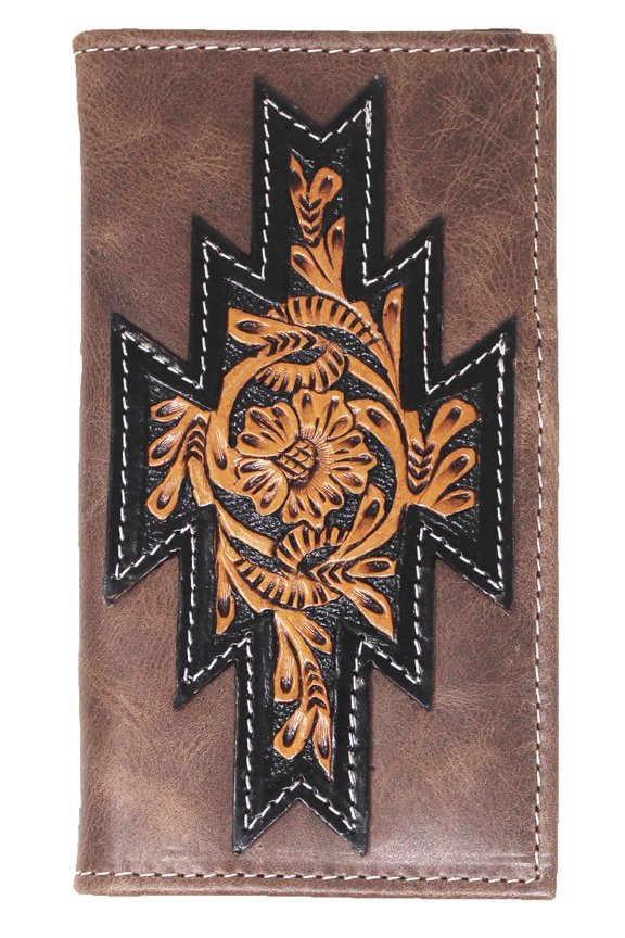 Men's Western Rodeo Wallet Aztec Floral Tooled Leather Checkbook Cover 18FKW85R