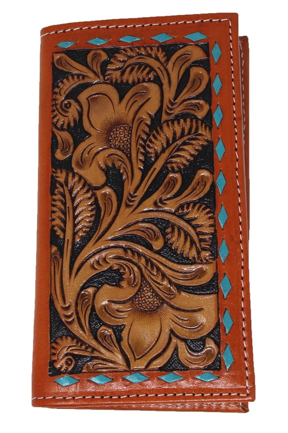 Men's Western Rodeo Wallet Floral Buckstitch Leather w/ Checkbook Cover 18FKW06R