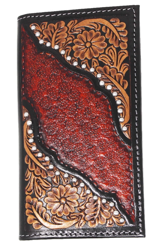 Men's Western Rodeo Wallet Two-Toned Floral Tooled Leather Checkbook Cover 18FKW90R